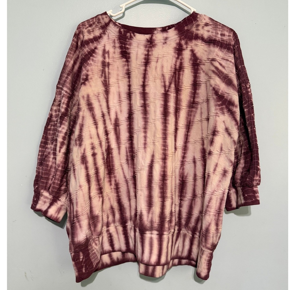 Terra & Sky Women's 0X 14W Tie Dye Textured Pullover Sweatshirt Top Burgundy